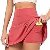 AINIC Tennis Skort Damen Golf Skort Mit Tasche Rock Mit Hose Drunter Tennisrock Sportrock Mit Hose Laufrock Sommer Minirock Mit Shorts Sport Skirt Für Fitness Workout Running Hockey (Rosa, XS)