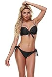 Cheypiwa Bikini Damen Push up Set Neckholder Perle Bowknot Strap Zweiteiliger Badeanzug Damen Gepolstert Sexy Bademode M