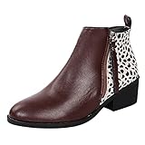 Yowablo Boot Chelsea Damen Booties Schuhe Damen rutschfeste Leopardenmuster Square Heels Zipper Round Toe Short (40,Wein)