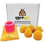 HappBee Set zum Bienenwachskerzen gießen komplett mit Silikonform, Dochten und 200 g reinem natürlichen Marken Bienenwachs zum 5 selbstgemachte Kerzen basteln auch als tolles Geschenk