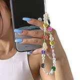 Rongchuang Handy Perlen Lanyard, Bunte Polymer Clay Perlen Handykette Acryl Smiley Bohemian Lanyard Anti-verlorene Handykette für Handy