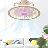 LED Fan Deckenlampe Moderne Dimmbar 40W Deckenventilator Mit Lampe Invisible Ultra-Leise Ventilator Deckenleuchte Innen Beleuchtung Schlafzimmer Esszimmer Wohnzimmer Licht Mit Fernbedienung Ø50CM