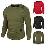 Männer Herbst Winter Pullover Langarm Drapiert Manschette Bluse einfarbig Casual Slim Fit Bottoming Hemden, 001 Armee, Grün, L