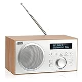 DAB+/FM Radio mit Bluetooth-August MB420-Digitales Küchenradio mit Holzgehäuse mit RDS-Funktion 60 Presets Hifi Bluetooth Lautsprecher 5W - Radiowecker mit Sleeptimer Alarm Snooze - USB/Aux-In/Aux-O