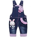 DEBAIJIA Baby Mädchen Denim Overall Jeans Hose mit Hosenträger Kinder Baumwolle Latzhose Kaninchen Butterfly - 110