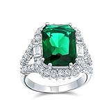 7Ct Zirkonia Cz Pflaster Rechteck Grün Simuliert Smaragd Geschnitten Statement Mode Ring Für Frauen Silber Vergoldet Messing