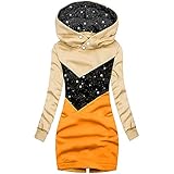 Colorblock Rollkragen Kapuzenpullover Damen Stern Drucken Vintage Sweatshirt Rollkragen Kapuzenjacke Slim Fit Einfarbige Hoodie Pullover Langarm Knopf Kapuzenpulli Herbst Winter Hooded Sweatjack