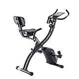 LONTEK Heimtrainer fahrrad klappbar für Zuhause, 8-Stufig Magnetwiderstand, Ergometer Hometrainer mit Rückenlehne, Widerstandsband, LCD Display und Pulssensor, Fitnessfahrrad bis 120 kg belastb