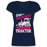 Landwirt Geschenk Bauer - Echte Mädchen Fahren Traktor - XS - Dunkelblau - Landwirt mädchen Spruch - XO1525 - Damen T-Shirt mit V