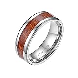 Mabohity Ring Heren 8MM Titan-Ring mit Holz Echtholz Titanium Ehering Verlobungsring Freundschaftsring Hochzeitsband Bandring, Silber, Größe 57