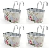 DARO DEKO Metall Hängetopf mit 2 Henkeln - 23cm x 11cm Rosen 4 Stück