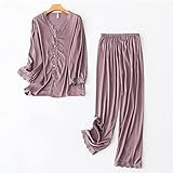 FDJIAJU Nachtwäsche Für Frauen - Damen Seide Satin Pyjama Sets Süße Shirts Hosen 2 Stück Applikationen Nachtwäsche, Sexy Spitze Chiffon V-Ausschnitt Nachtwäsche, Mädchen Süße Mode Home Kleidung,3,M