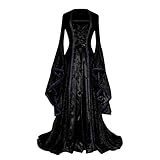 BIBOKAOKE Damen Mittelalterliche Kleid mit Trompetenärmel Mittelalter Party Kostüm Maxikleid Lange Ärmel Renaissance-Kleid Halloween Cosplay Party Ballkleid Abendkleider Bodenlang