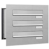 AL Briefkastensysteme 3er Briefkasten Mauerdurchwurf in V2A Edelstahl, 3 Fach DIN A4, wetterfeste Premium Briefkastenanlage Postk