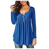 Damen Bluse Sommer Elegant Kurzarm V-Ausschnitt Hemdbluse Button Down Shirts Tunika Tops mit Brusttaschen Sky Blue 3XL