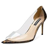 Lasenmory Damen Pumps Clear Heels Open Toe 8,9 cm Stiletto Lack Leder Transparent PVC Slip On Hochzeit Party Schuhe, leopard, 36 EU