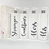 Print Maniacs White Mrs Hinch Inspired Personalisierte 500 ml Pumpflaschen Badezimmer Lotion Küche Set Shampoo Conditioner (Set 4 His Her ) (Schwarz)