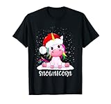 Schneemann Kinder Mädchen Snownicorn Weihnachten Einhorn T-S