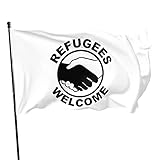 Wavin flag Refugees Welcome Lebendige Farbe ,Geeignet Langlebig Flag für Draußen und Drinnen Länderflagge aus wetterfestem Material mit Metallösen 90 x 150 cm Flagg