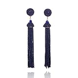 Zavana Long Tassel Ohrringe für Frauen, marineblaue Ohrringe für Damen, lange hängende Ohrringe mit blauen Perlen, handgemachte Boho Chic Hänge-Ohrringe, Modeschmuck für F