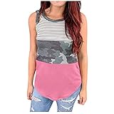 Fannyfuny Tanktops Damen Rundhals Drucken Farbblock Weste Oberteile Tops Sommer Frauen Sexy Ärmellose Blusentop Tank Top Elegant T-Shirt Weste Top Shirt Bluse Gelb,Schwarz,Grau,Pink, Orange,Wein S-XXL