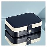 WEIMEIDA Geschenk Protable Leder Schmuck Aufbewahrungsboxen Ohrringe Ring Halsketten Multifunktions Organizer Halskette Anzeige Zubehör Lieferungen JQBBB517. (Color : Navy)