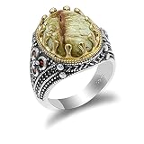 925 Sterling Silber Herren Ringe Oval Türkis Stein & Rot Zirkon Ring für Herren Vintage Antik Silber Türkisch Modeschmuck Geschenk,10