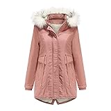 GEU Damen Winter Parka Lang Warm Steppmantel Outdoor Sportlich Winterparka Wintermantal Parka Mantel Fleecejacke Steppjacke Kapuzenwindjacke Warm Softshelljacke Langarmjack