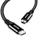 AGVEE [2 Pack 1,8 m] USB-C auf Mini-USB-Kabel, geflochtenes langlebiges Mini-B 5-Pin auf Typ-C-Ladegerät, OTG-Kabel für Hero 3+, PS3 Controller, Canon Nikon Digitalkamera, GPS, Blue Yeti, Schw