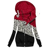 Kapuzenpullover Damen Lange Spleißen Prints Jacke Mit Reißverschluss Farbblock Sweatshirt Full Zip Hoodie Jacke Casual Warme Kapuzenjacke Übergangsjacken Nachhaltige Softshelljack