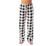 Alwayswin Damen Schlafanzug Weihnachten Schlafhose Casual Karierte Hose Freizeithosen Lose Lange Hosen Kordelzug Pyjamahose Plaid Sleepwear Hose Hausanzug Sp