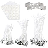 Kerzendocht 150 Stück Kerzendocht Candle Wick in 3 Verschiedenen Größen mit Fuß Aufklebern und Kerzendocht Zentriergerät für die Kerzenherstellung DIY 10cm 15cm 20