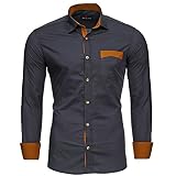 Reslad Männer Hemd bügelfrei Slim Fit Freizeit-Hemden Party Disco Business Herren Zweifarbig Langarm Neu RS-7205 Anthrazit XL