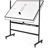 COSTWAY mobiles Whiteboard mit Alurahmen, Doppelseitige Whiteboard Höheverstellbar & 360 ° drehbar, magnetische Weißtafel mit Rollen 90x120 cm, Magnettafel Abwischbar Beschreibar inkl. Zubehö