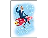 Abschiedskarte für Kollegen Kollegin mit Umschlag Klappkarte 'Alles Gute für die Zukunft' für Jobwechsel Kündigung Firmenwechsel Rakete in XXL-Format A4