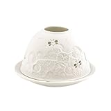 Porzellan-Teelicht-Windlicht, Starlight Nr.480, Katze mit Biene (unterbrochen), Lithophanie weiß