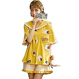 Cute Woman Pajamas Set Summer Short Sleeve Lounge Clothes Cotton Sleepwear Home Clothing (Yellow 1X)