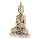 Sharplace Sandstein Sitzend Buddha Figur Fengshui Deko für Wohnung Garten H
