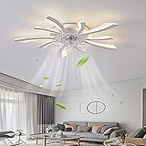 LED Dimmbar Deckenventilator Mit Lampe Modern Kreativität 5 flammige Ventilator-Deckenleuchte Leise 50W Mit Fernbedienung Lüfter Deckenlampe Esszimmer Schlafzimmer Unsichtbare Fan Licht Weiß 78
