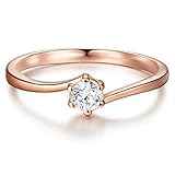 Tresor 1934 Damen-Ring Verlobungsring Sterling Silber in Roségold-Farben mit Zirkonia weiß in Brilliant-Schliff - Solitär-Ring mit Stein Trauring für Hochzeit roséverg