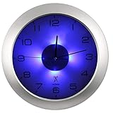 FISHTEC Beleuchtete Wanduhr - Funkgesteuert - 4 blaue LED - Dämmerungssensor - 3 Arten Beleuchtung : permanent / deaktiviert oder automatisch - 30