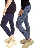 Damen 2er Pack Leggings Winter mit Prints Blickdicht Baumwolle Hose S-XXL weich hoher Bund Sporthose extra lang Stretch 7/8 elastisch (3624-3875, M)