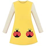 Mädchen Kleider Streifen Langarm Baumwolle Marienkäfer Gelb Herbst Winter T-Shirt Kleid Streifen Ladybug Gr.110