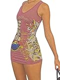 Frauen Minikleider Eng anliegend U-förmiges Kragenkleid Schmetterling Gedruckt Sexy Bodycon Kurz Einteiler Streetwear, dunkelrosa, X-Larg