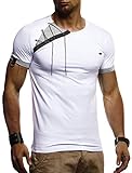 Leif Nelson Herren Sommer T-Shirt Rundhals-Ausschnitt Slim Fit Baumwolle-Anteil Moderner Männer T-Shirt Crew Neck Hoodie-Sweatshirt Kurzarm lang LN1245 Weiß Larg