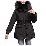 GFGHH Damen Winter Jacken Lang Warm Daunenmantel mit Kapuze Verdickt Übergangsjacke Maxi Parka Jacke Kunstpelz Langarm Steppjacke Outwear Stilvoll Leichte Steppjacke Damen Daunenjacke Damen Steppjack