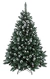 RS Trade HXT 15013 künstlicher Weihnachtsbaum 150 cm mit Schnee und Zapfen (Ø ca. 96 cm) ca. 760 Spitzen, schwer entflammbarer Tannenbaum mit Schnellaufbau Klappsystem, inkl. Christbaum S