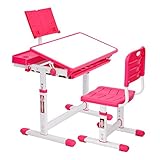 Höhenverstellbarer Kinderschreibtisch, Ergonomisches Design Kinderschreibtisch Und Stuhl-Set Mit Neigbarem Antireflex-Kunststofftisch, Bücherständer, Ausziehbare Schublade Für Kinder Im Alter Von 3-15