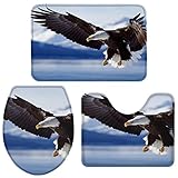 LINGF Bath Mat 3 Piece Bathroom Rugs Set Non Slip,Soft Water Absorbent fot Tub Bald Eagle Animal United States Symbol Bath Rug & U-Shape Contoured Toilet Mat & Toilet Lid C