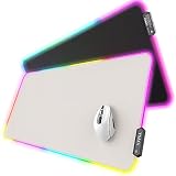 YSAGi RGB Gaming Mauspad XXL 900x400 mm LED Mousepad aus PU-Leder, Große Schreibtischunterlage mit 7 LED Farben 10 Beleuchtungs Modi, rutschfest, Wasserdicht für Gaming Zimmer/PC /Laptop Deko (Grau)